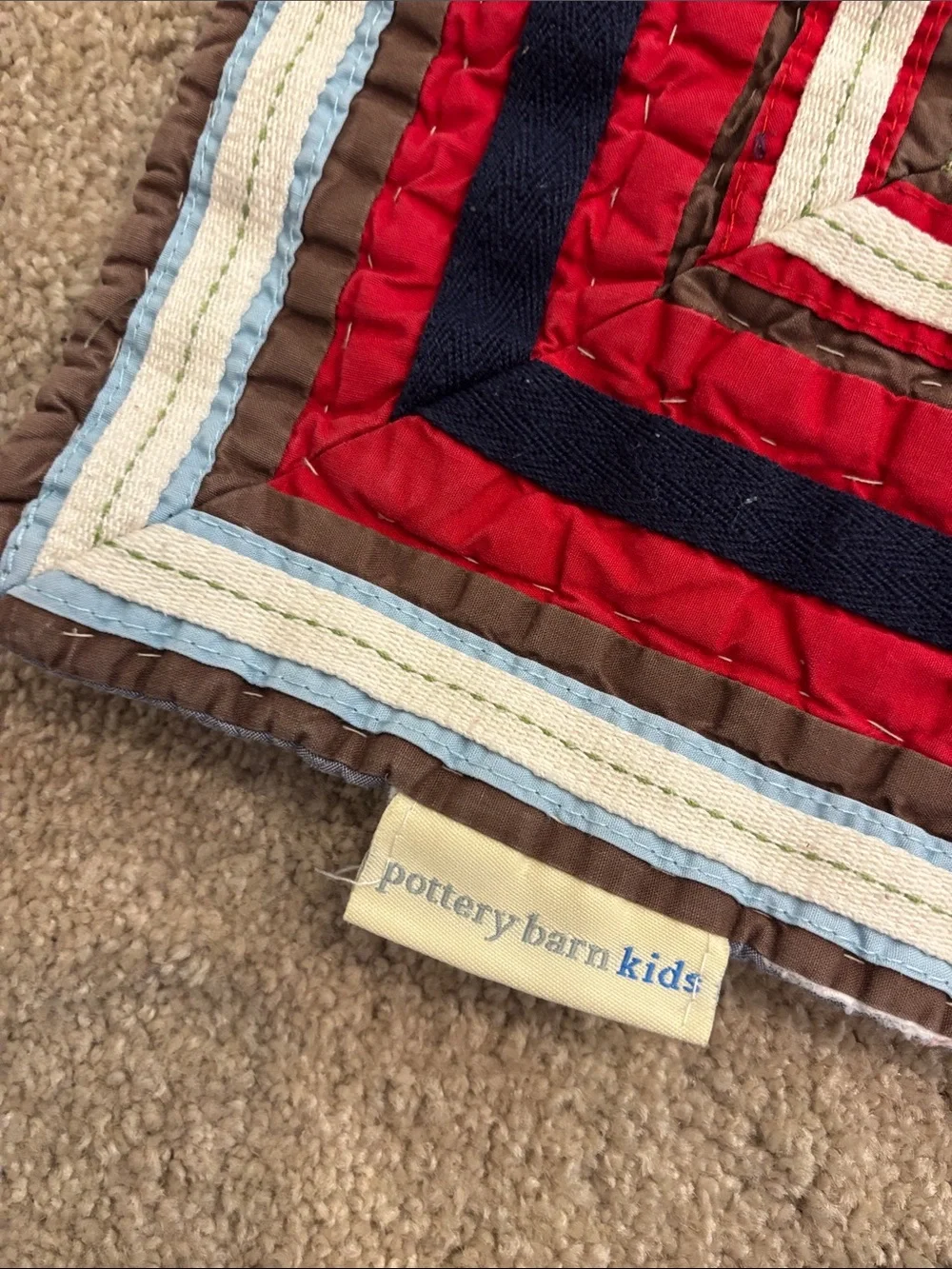 Pottery Barn Teen Sports Patchwork Quilt - Navy, Brown, Green, Red, Blue, Tan